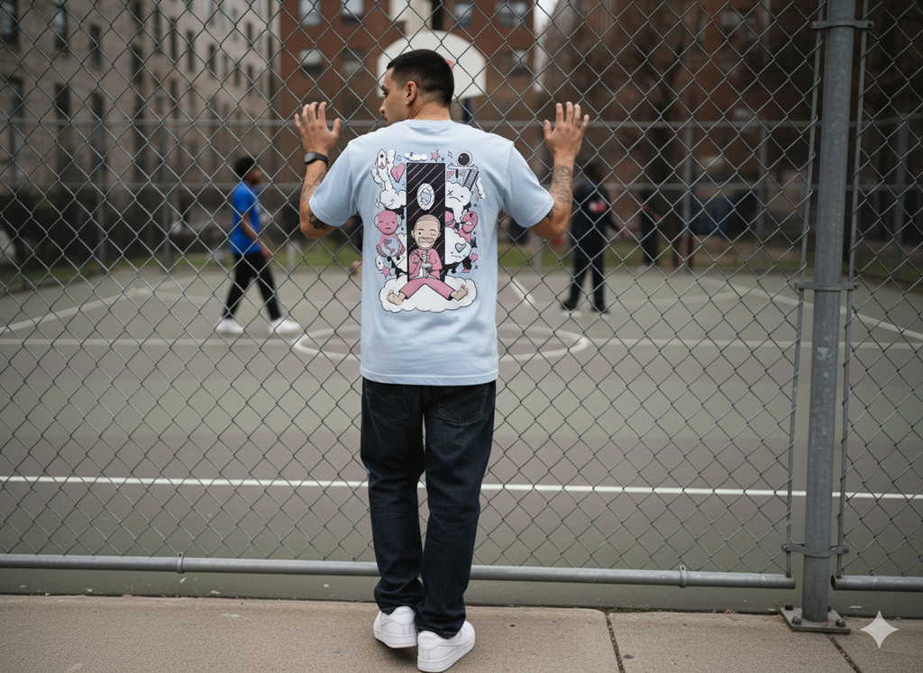 Wax Works 001 "Swimming" Short Sleeve Tee in Light Blue, Bright Pink or Beige