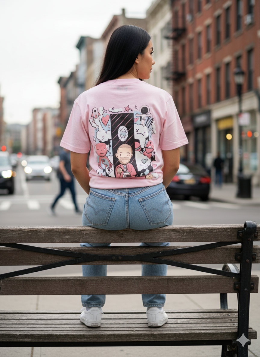Wax Works 001 "Swimming" Short Sleeve Tee in Light Blue, Bright Pink or Beige