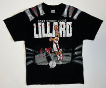 Load image into Gallery viewer, Men’s Pre-Owned Majestic Black Custom Painted Portland Trailblazers Damian Lillard Short Sleeve Tee, Size Large
