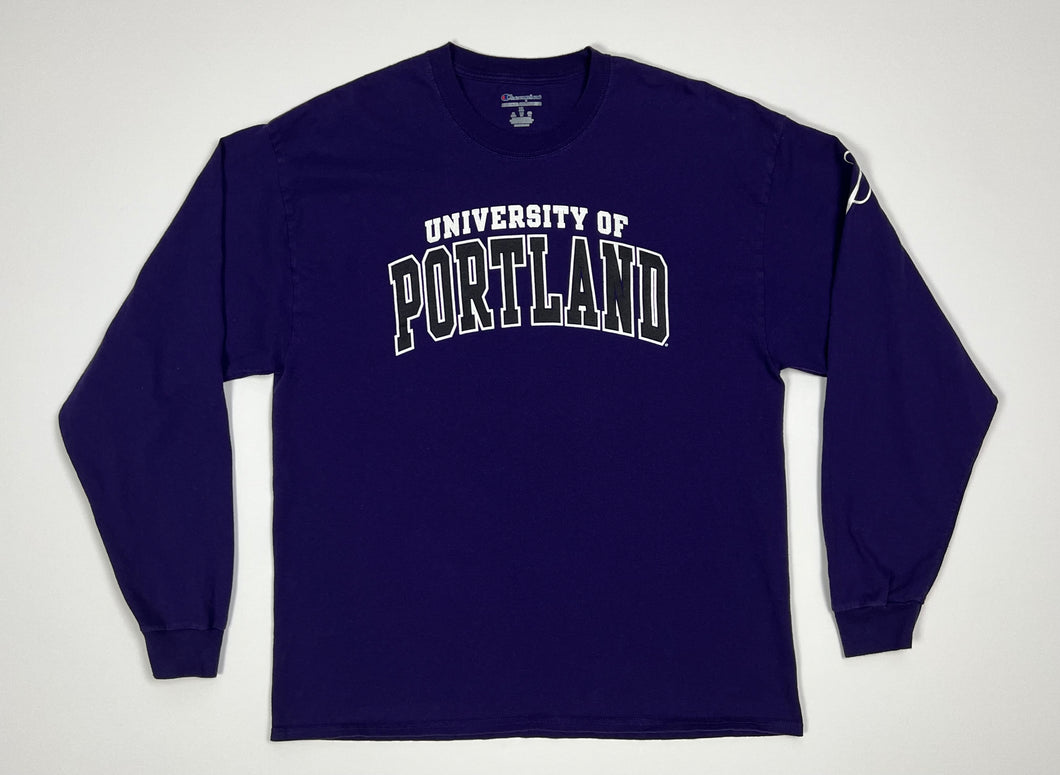 Men’s Pre-Owned Purple Champion University Of Portland Pilots Long Sleeve Tee, Size XL