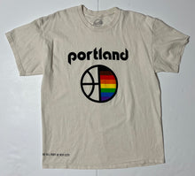 Load image into Gallery viewer, Men’s Pre-Owned Rip City Clothing Co. Portland Trailblazers Off White Rainbow Pride Short Sleeve Tee, Size Large
