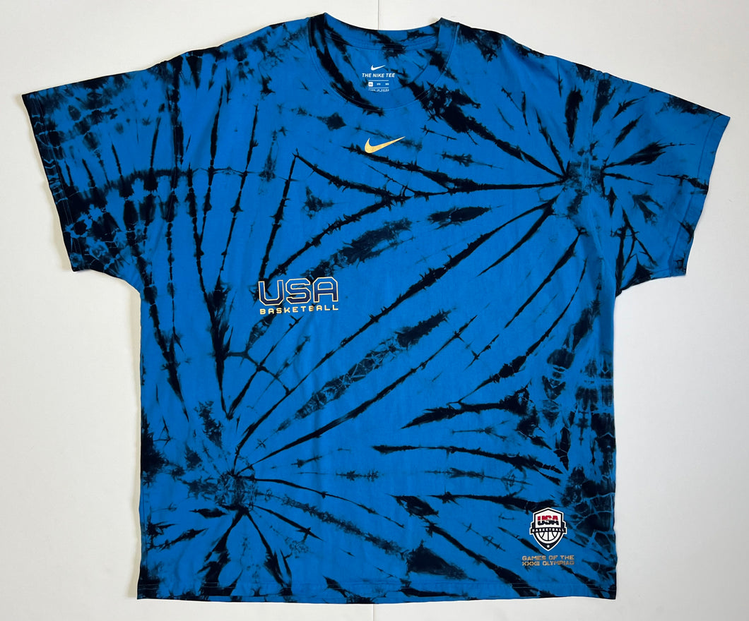 Men’s Pre-Owned Blue Tie Dye Nike USA Basketball Short Sleeve Tee, Size 3XL