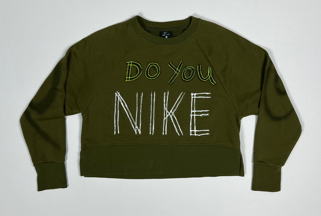 Women’s Pre-Owned Green Nike Custom Painted Cropped Crew Neck, Size XS