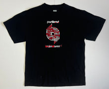 Load image into Gallery viewer, Men’s Pre-Owned Black Majestic Portland Trailblazers Pinwheel Logo Short Sleeve Tee, Size Large
