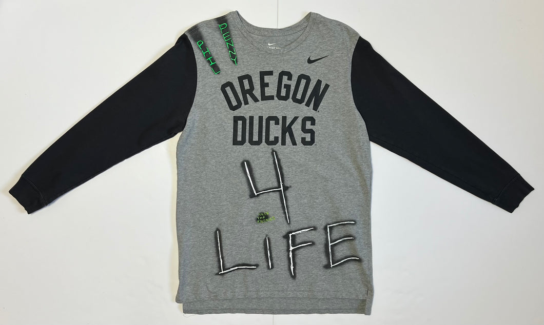 Men’s Pre-Owned Gray/Green Nike University Of Oregon Ducks Football Custom Painted Long Sleeve Shirt, Size Large