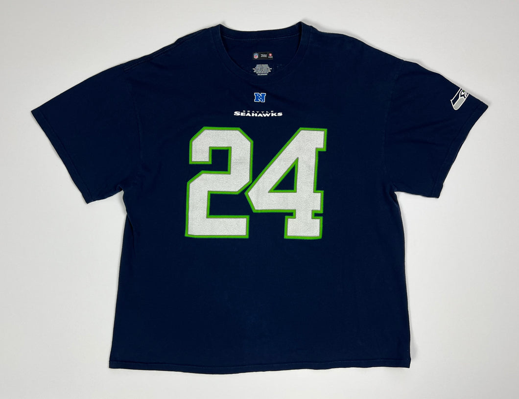 Men’s Blue Pre-Owned NFL Seattle Seahawks Marshawn Lynch #24 Short Sleeve Jersey Tee, Size XXL