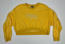 Load image into Gallery viewer, Women’s Pre-Owned Yellow Nike Retro Femme Terry Cropped Crewneck, Size Medium
