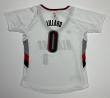 Load image into Gallery viewer, Youth Pre-Owned White adidas Portland Trailblazers Damian Lillard Rip City Jersey, Size Youth Medium (10/12) (see measurements)
