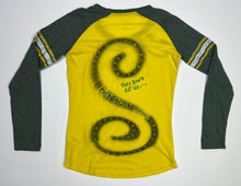 Load image into Gallery viewer, Women’s Pre-Owned Yellow/Green Champion University Of Oregon Ducks Custom Painted Long Sleeve V-Neck Shirt, Size Large
