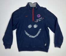 Load image into Gallery viewer, Women’s Pre-Owned Blue Nike Boise State University Custom Painted 1/4 Zip Long Sleeve Pullover, Size Medium
