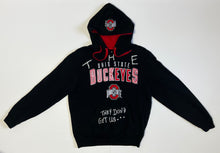 Load image into Gallery viewer, Men’s Pre-Owned Black Scarlet &amp; Gray Ohio State University Buckeyes Custom Painted Hoodie, Size Medium
