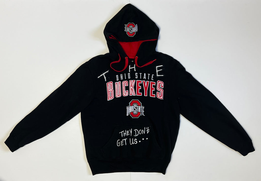 Men’s Pre-Owned Black Scarlet & Gray Ohio State University Buckeyes Custom Painted Hoodie, Size Medium