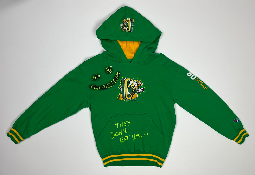 Youth Pre-Owned Green Champion University Of Oregon Ducks Custom Painted Hoodie, Size Youth Large (see measurements)