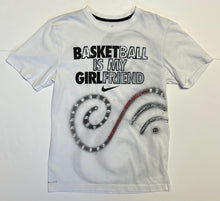 Load image into Gallery viewer, Men’s Pre-Owned Nike White “Basketball Is My Girlfriend” Custom Painted Short Sleeve Tee, Size Small
