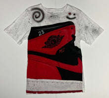 Load image into Gallery viewer, Youth Pre-Owned White Splatter Nike Michael Air Jordan Shoe Custom Painted Short Sleeve Tee, Size Youth XL (see measurements)
