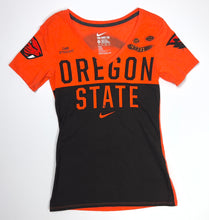 Load image into Gallery viewer, Women’s Pre-Owned Nike Oregon State Beavers Orange/Black Short Sleeve V-Neck Custom Painted Tee, Size XS
