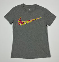 Load image into Gallery viewer, Women’s Pre-Owned Gray Nike Swoosh With Multi-Color Flowers Short Sleeve Tee, Size XS
