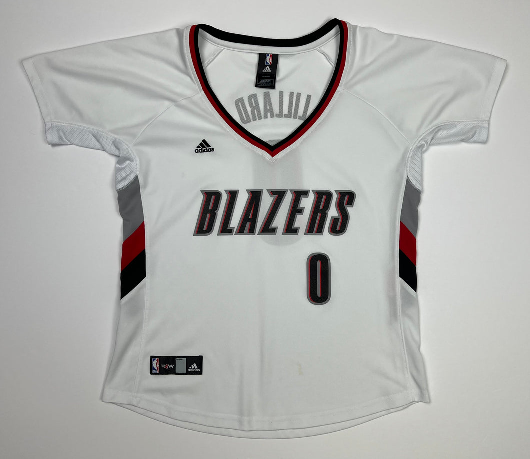 Women’s Pre-Owned White adidas NBA Portland Trailblazers Damian Lillard #0 Short Sleeve Jersey, Size XL