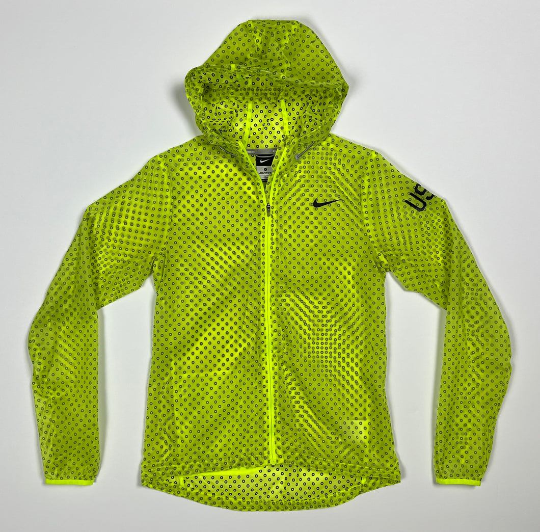 Women’s Neon Yellow Pre-Owned Nike Full Zip Hooded “USA” Lightweight Running Jacket, Size Small